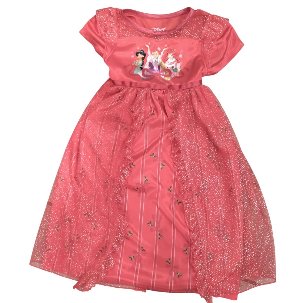 Disney Princess Holiday Nightgown Girls 2T Pink Jasmine Rapunzel Ariel Glitter